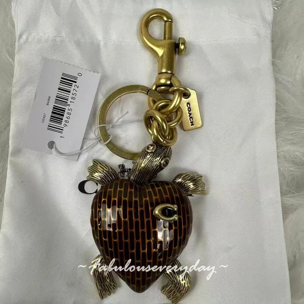 Coach Turtle Bag Charm In Brass/Brown Multi CEA07 NWT